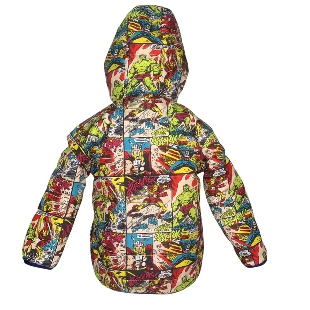 Marvel Reversible Hoodie Jacket Avenger Print Two Tones Blue Front Pockets Sz 2T
